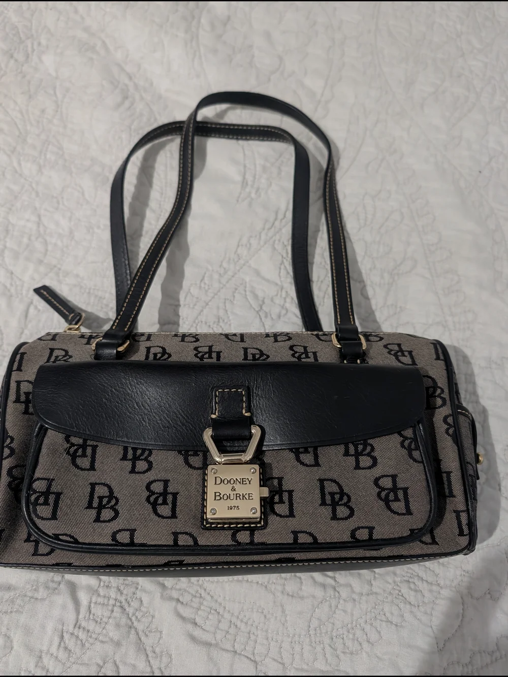 Dooney & Bourke Black and Tan Logo Shoulder Bag - Picture 1 of 9